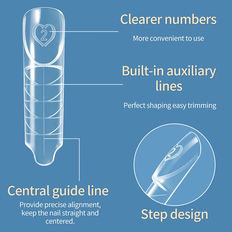 New French Dual Forms 15 Sizes Clear Reusable Dual System Molds Fake Nails For Nail Extension DIY 30/60/75/90/120/150/180Pcs
