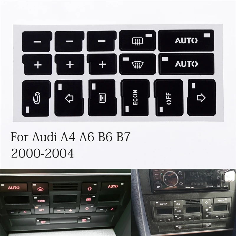 Car Air Condition AC Climate Control Button Repair Stickers Decals For Audi A4 B6 B7 2000 2001 2002 2003 2004 With 16Keys