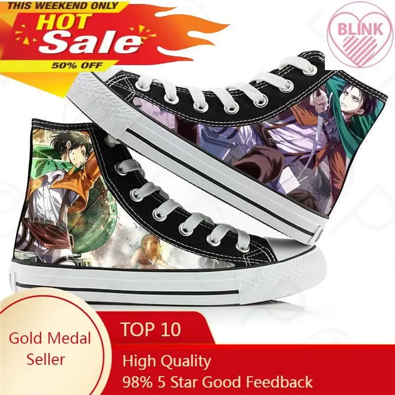 Anime Print Canvas Shoes, tênis de cano alto, Cosplay casual, Attack on Titan, Eren Jaeger, Shingeki No Kyojin, Cosplay