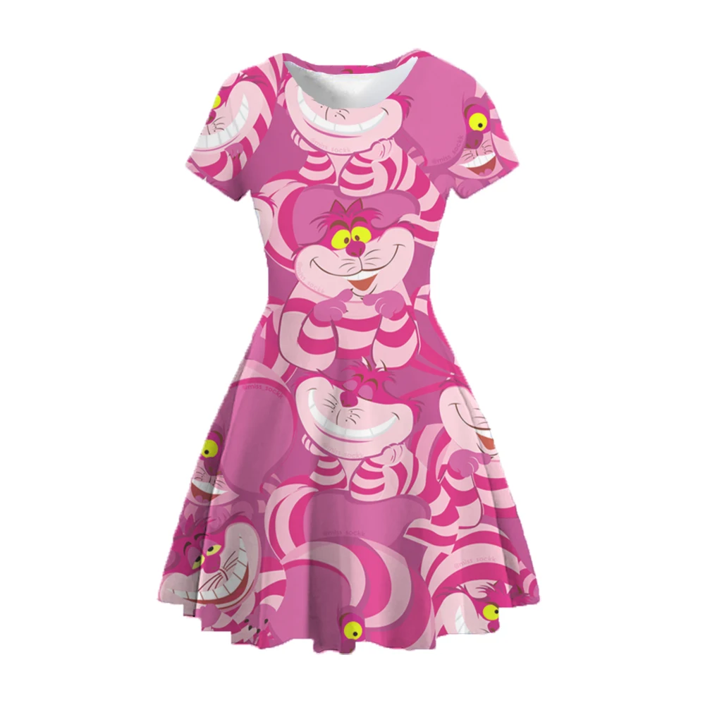Disney children's dress Alice dream princess dress party dress Alice in Wonderland print short-sleeved puffy skirt gentle style image 3