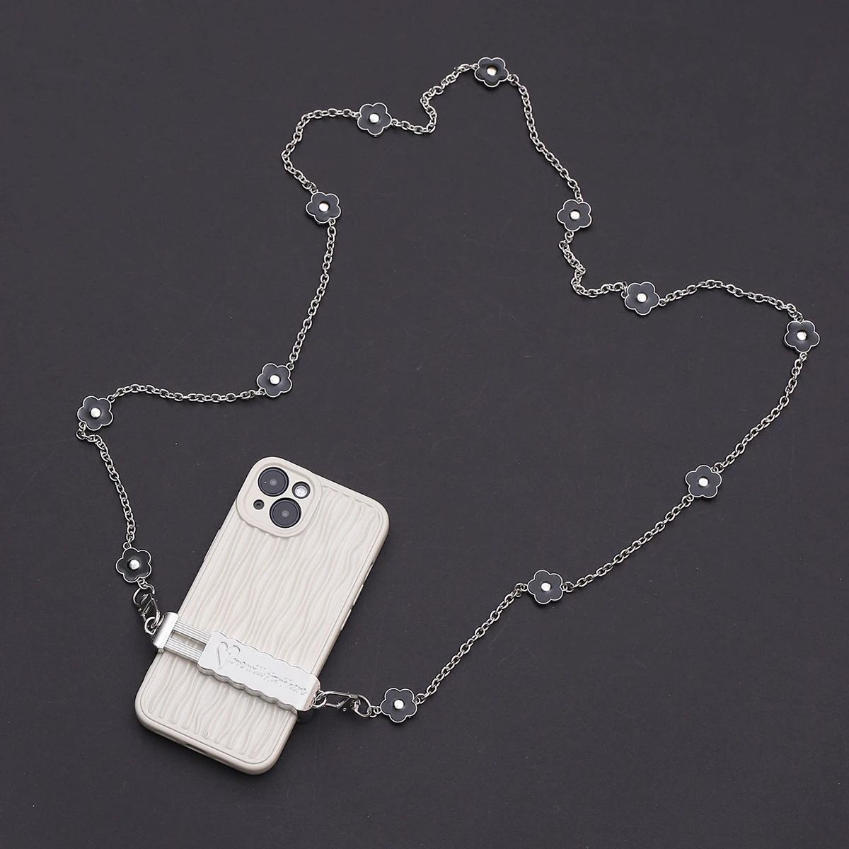 Black Love Clip With Lron Chain Pearl Chain Diagonal Cross Chain Phone Clip