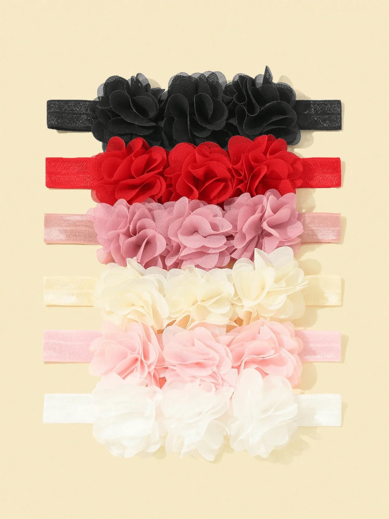 

6pcs Baby Solid Flower Headbands, Sweet Princess Decorative Hair Accessories