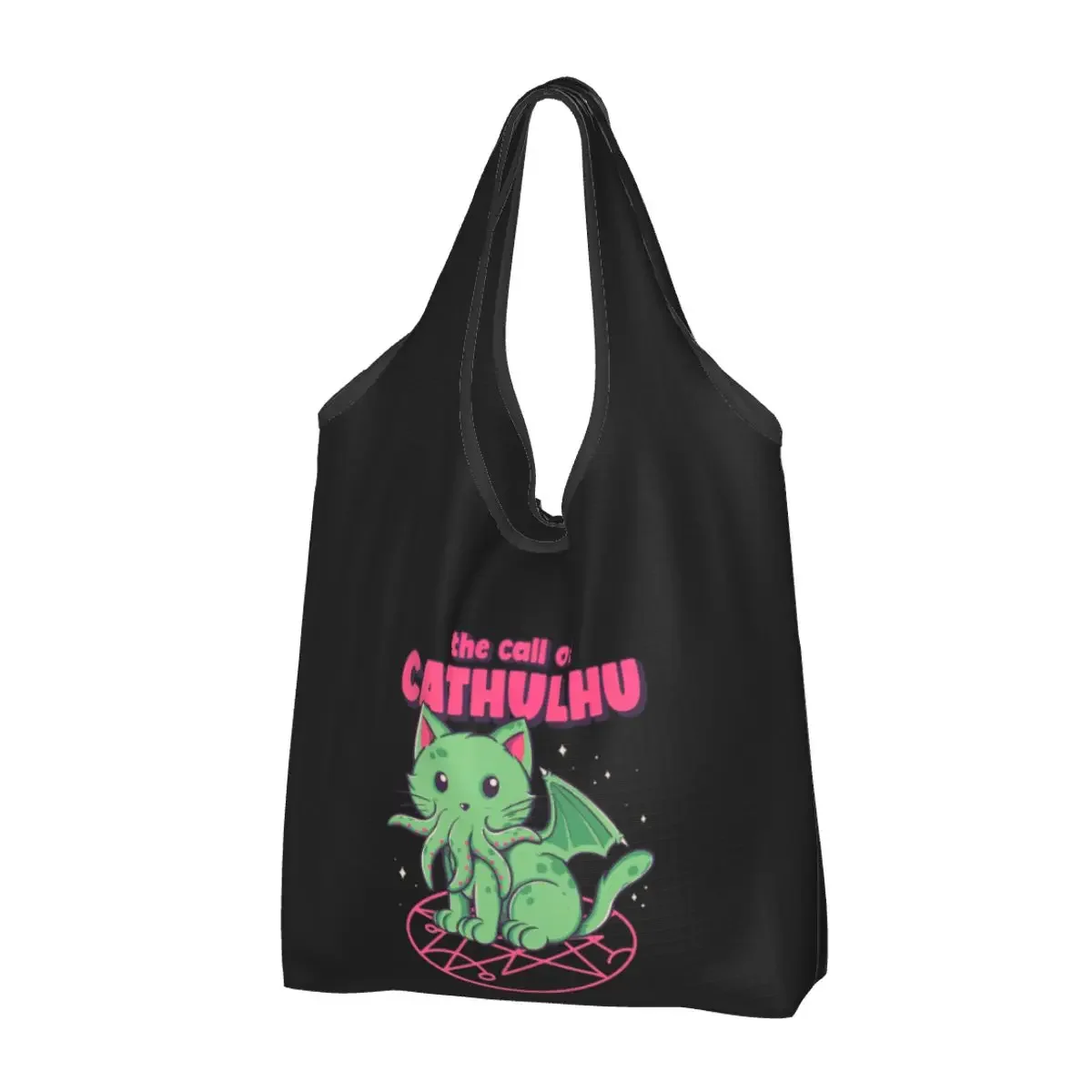 

Reusable The Call Of Cthulhu Shopping Bag Women Tote Portable Lovecraft Cat Grocery Shopper s