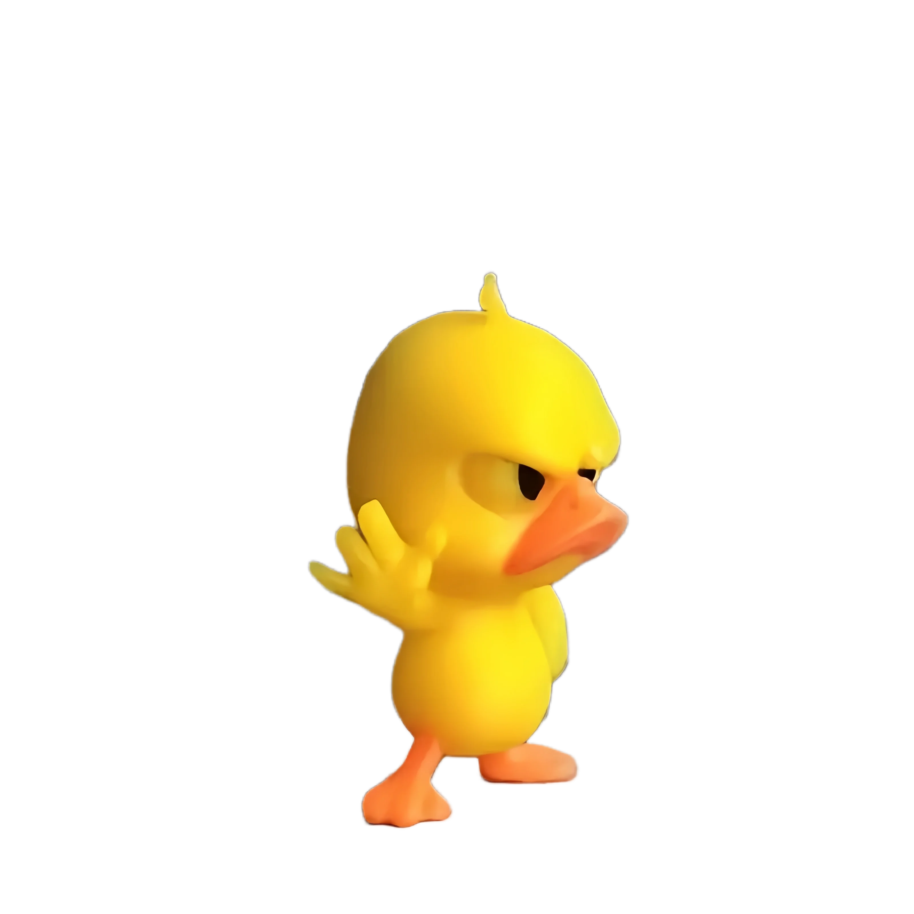 Statue de canard jaune en colère avec geste rejetant. Mini figurine drôle pour bureau, voiture, décoration d'intérieur. Un cadeau ludique et léger.
