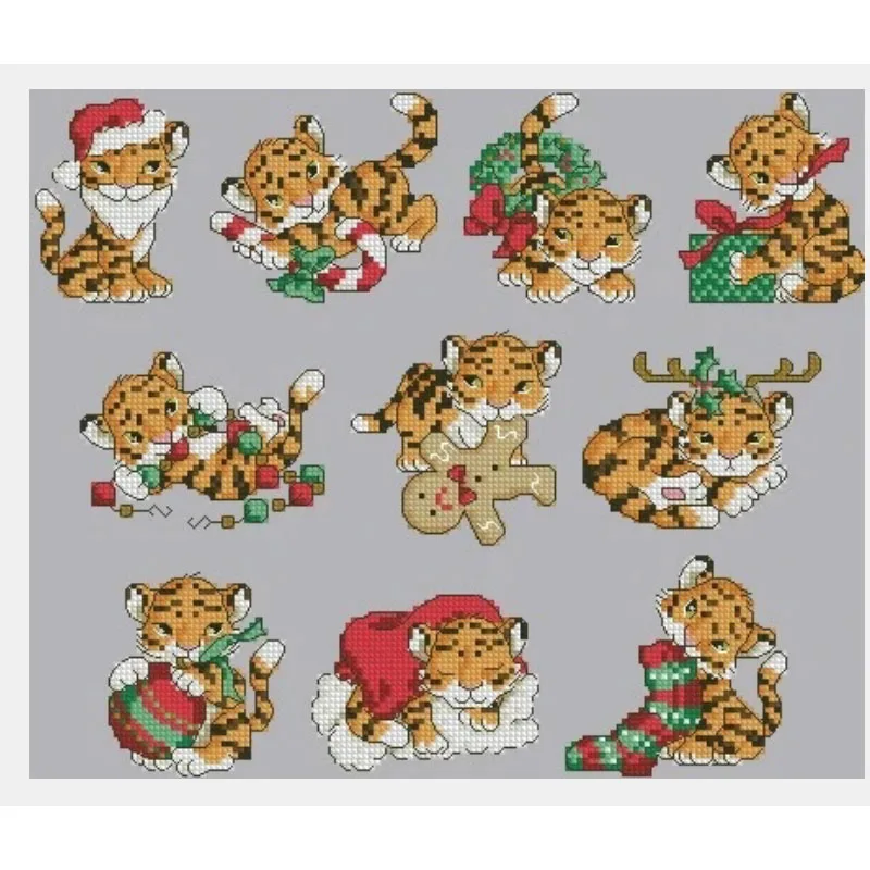 Plastic Canvas Fabric for DIY Handmade Needlework, Tiger at Festival, Knitting Crafts, Cross Stitch Ornaments