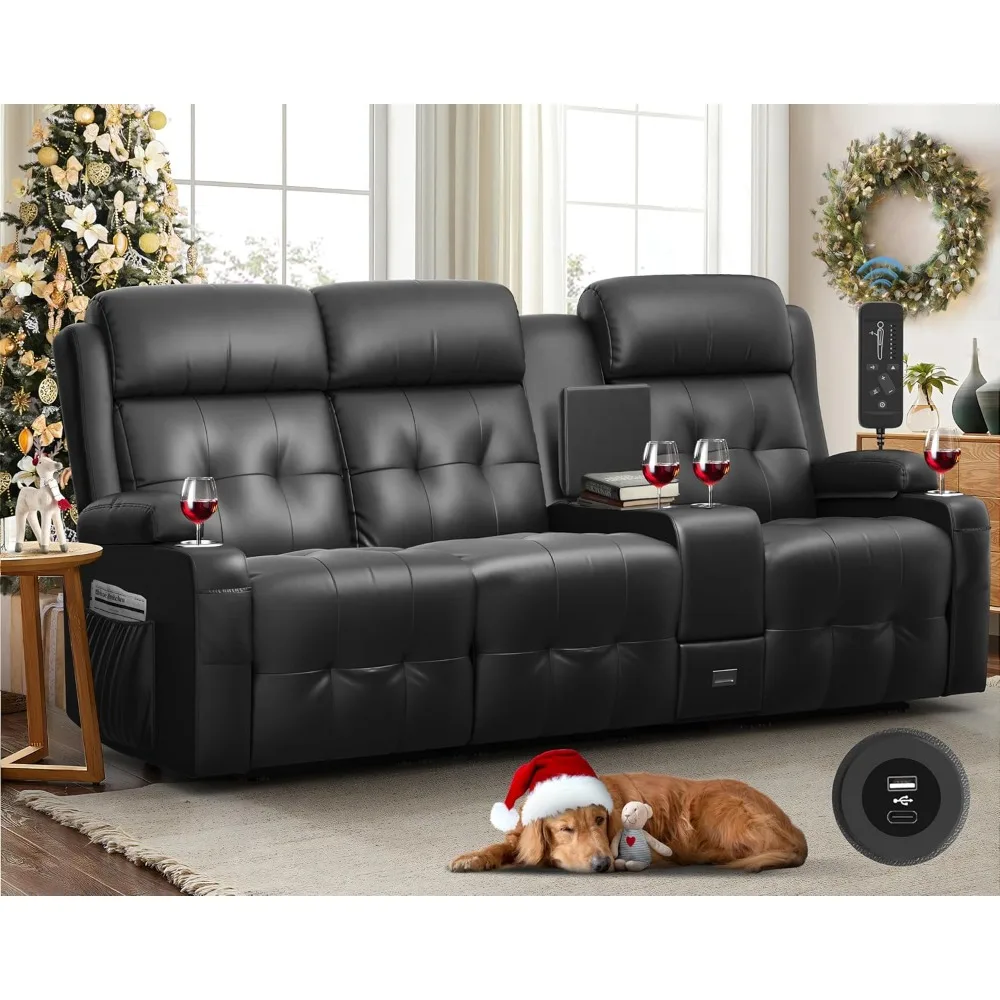 Recliner Sofa, Massage Reclining 3 Seater Sofa Sets Heavy Weight Capacity, RV Loveseat Couch Clearance with Console, USB