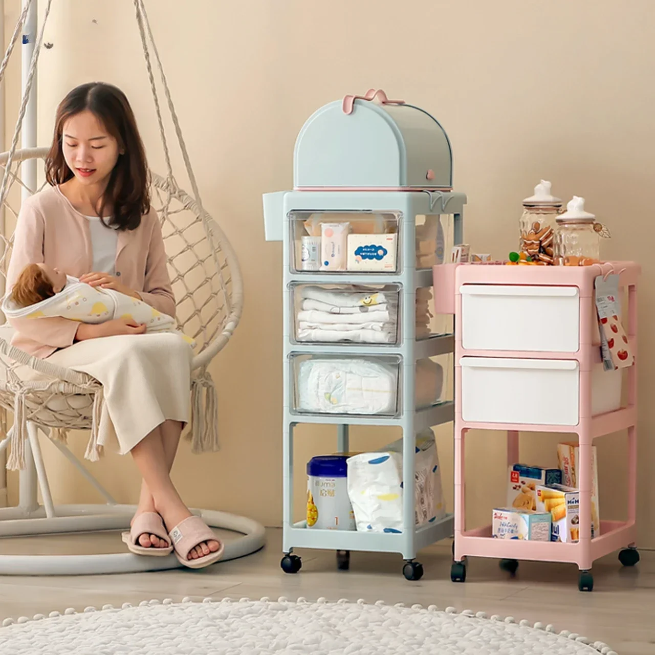 Baby Supplies Storage Rack Small Stroller Baby Storage Cabinet Newborn Clothes Bedside Mobile Bottle Storage Rack