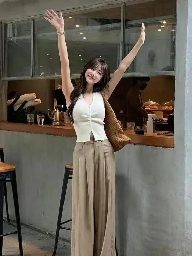 Rave Festival Clothes Sling Women Clothes Summer Aesthetic Clothing V-neck Woman Tanks Sleeveless Female Top Button Streetwear