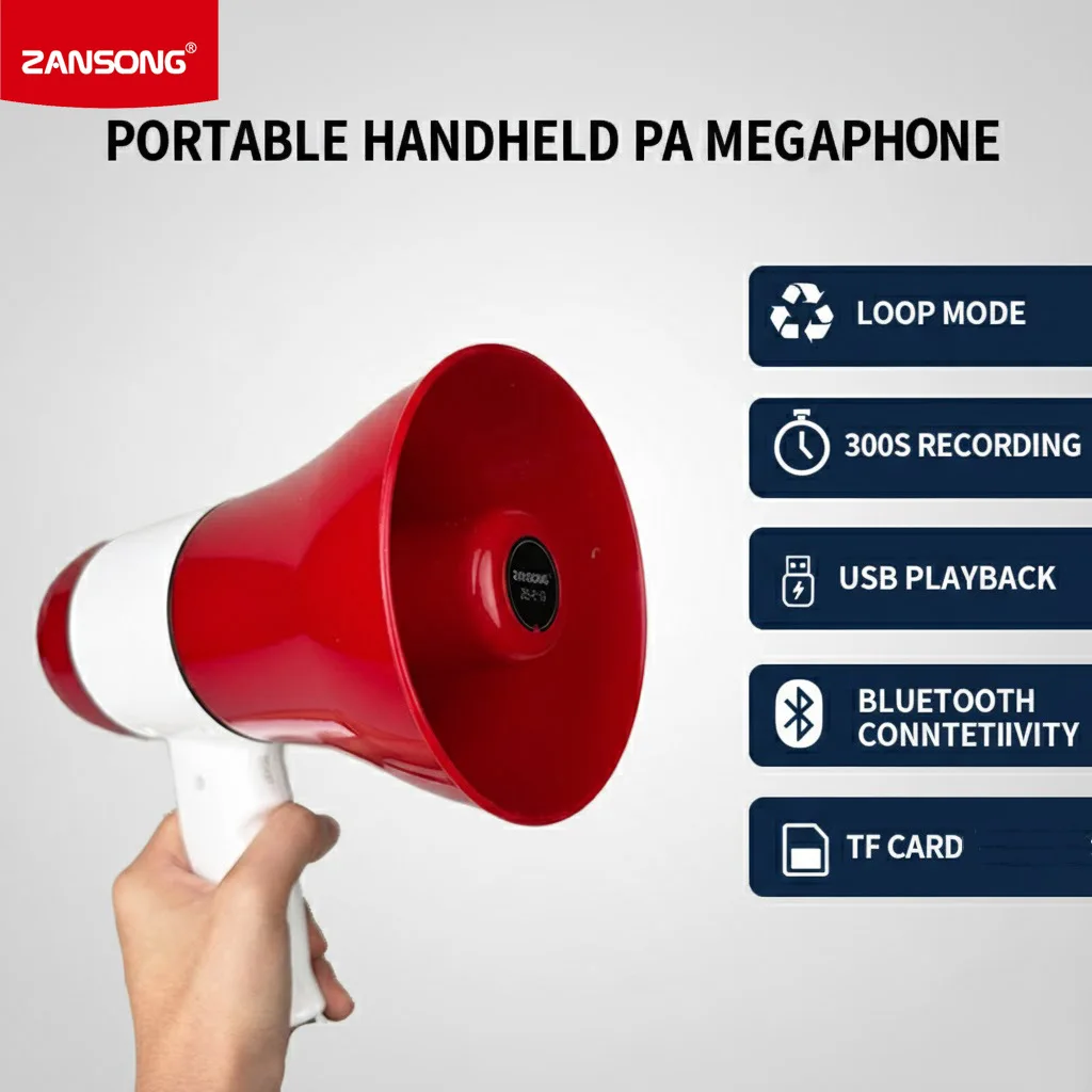 Zs-619 35W High-Power Loudspeaker, with 800m Long-Distance Shouting and Recording Functions, Supports USB and Bluetooth Connections, Suitable for Outdoor Use