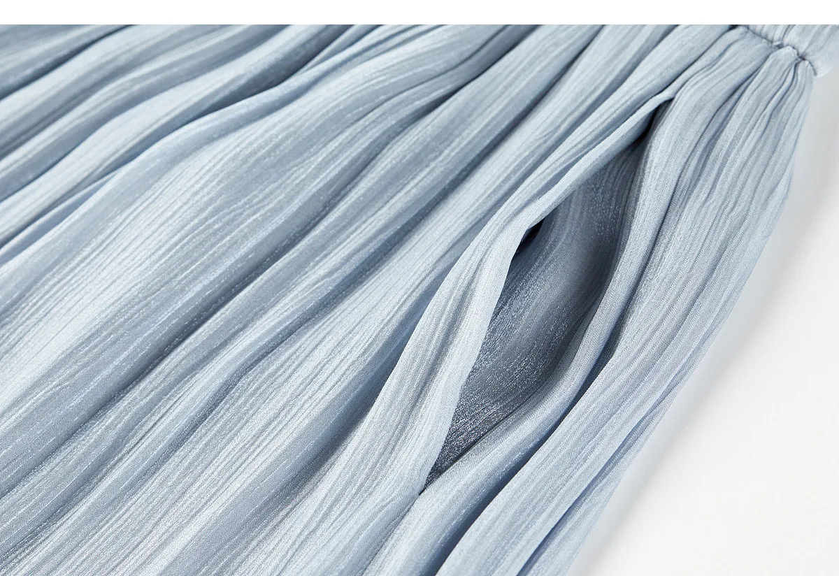 SENTUBILA Büro Einfacher, leichter, schimmernder Rock in Lila, Damen-Sommerhose mit elastischem Bund, Taschen, fließend, lässig, Culottes 162KF7358 – Detail 34