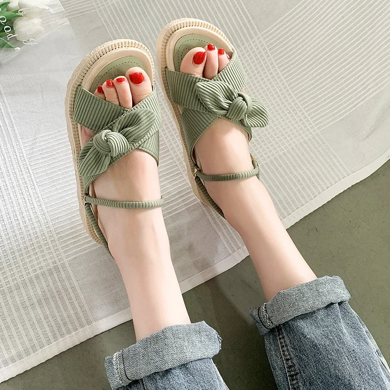 Women Sandalias Summer Fairy Style 2024 New Fashion Student Platform Roman Lady Sands Flat Shoes Cute Slippers