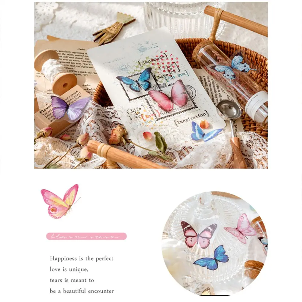 Diary Retro DIY Material Album Notebook Stationery Sticker Butterfly Decorative Sticker Journal Stickers Scrapbooking Stickers