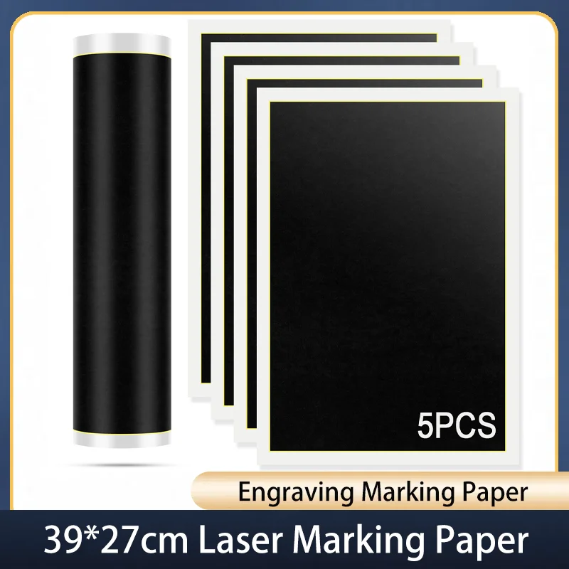 5Pcs Engraving Marking Paper for Laser Engraving Machine Large Size 39*27cm Black Laser Marking Paper for Ceramics Glass Metal