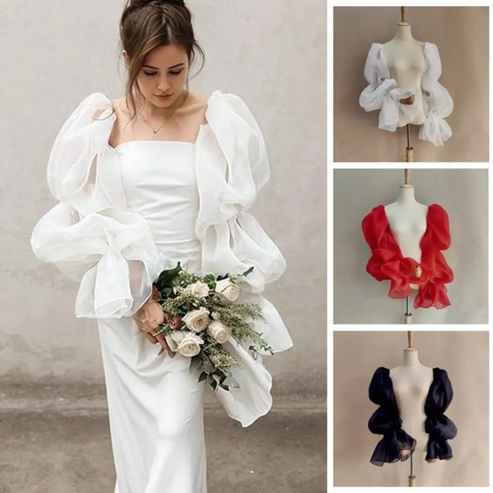 Elegante Bladerdeeg Bruiloft Armmouwen Strik Avondjurk Decor Bruid Afneembare Mouwen Ruches Zoete Fee Mouwen Lange Handschoenen