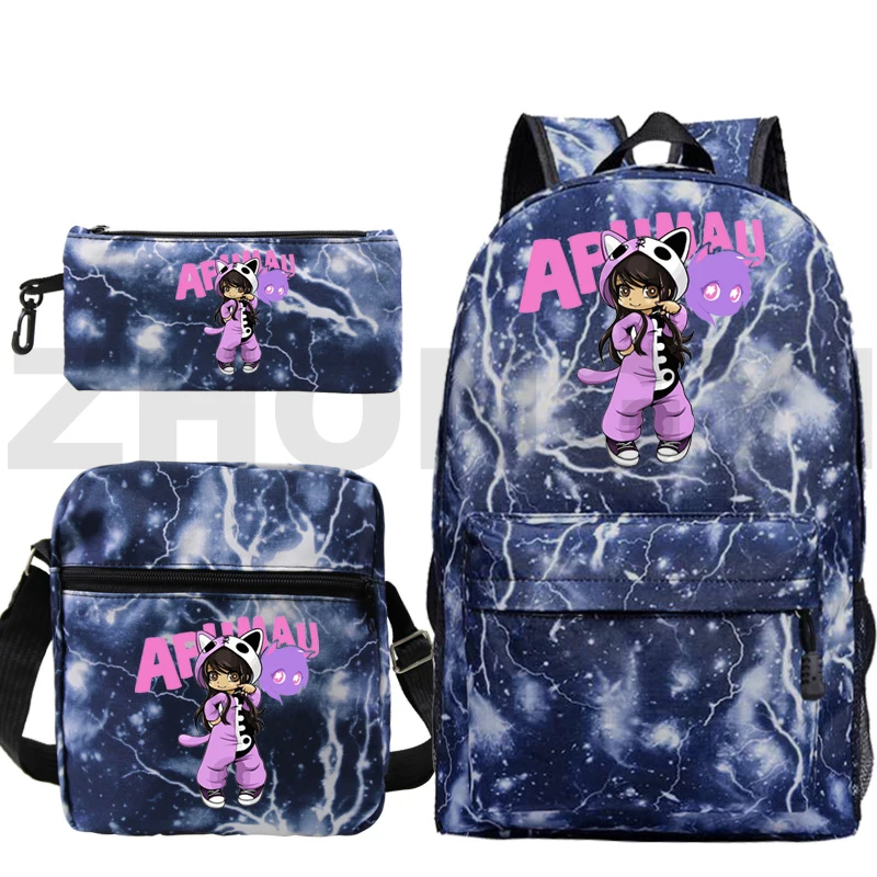 Aphmau mochila escolar de grande capacidade para homens, mochila de lona anime como mochila de gato para adolescente, moda, 3 em 1