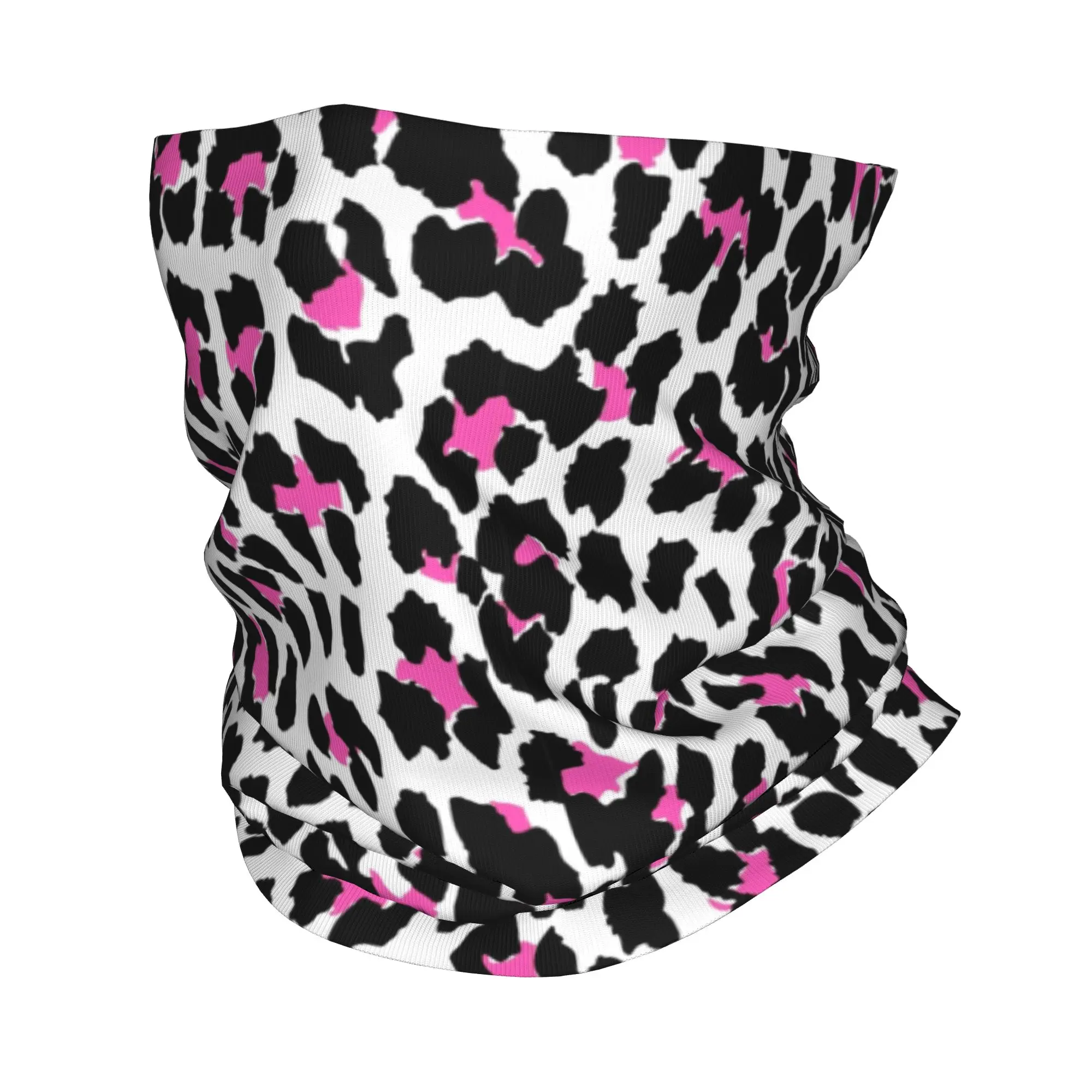 Pañuelo de cuello personalizado rosa con estampado de leopardo, calentador de invierno para hombre, bufanda cortavientos para la cara, ideal para esquí, con diseño de piel de animal africano, tipo braga de cuello y diadema.