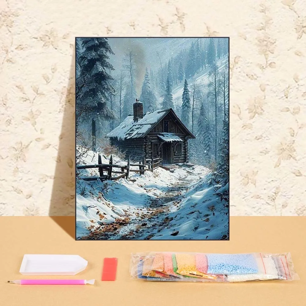 

5D DIY Снежная гора пейзаж комплект алмазной живописи деревянный дом вышивка крестиком Алмазная вышивка горный хрусталь мозаика искусство Настенный декор