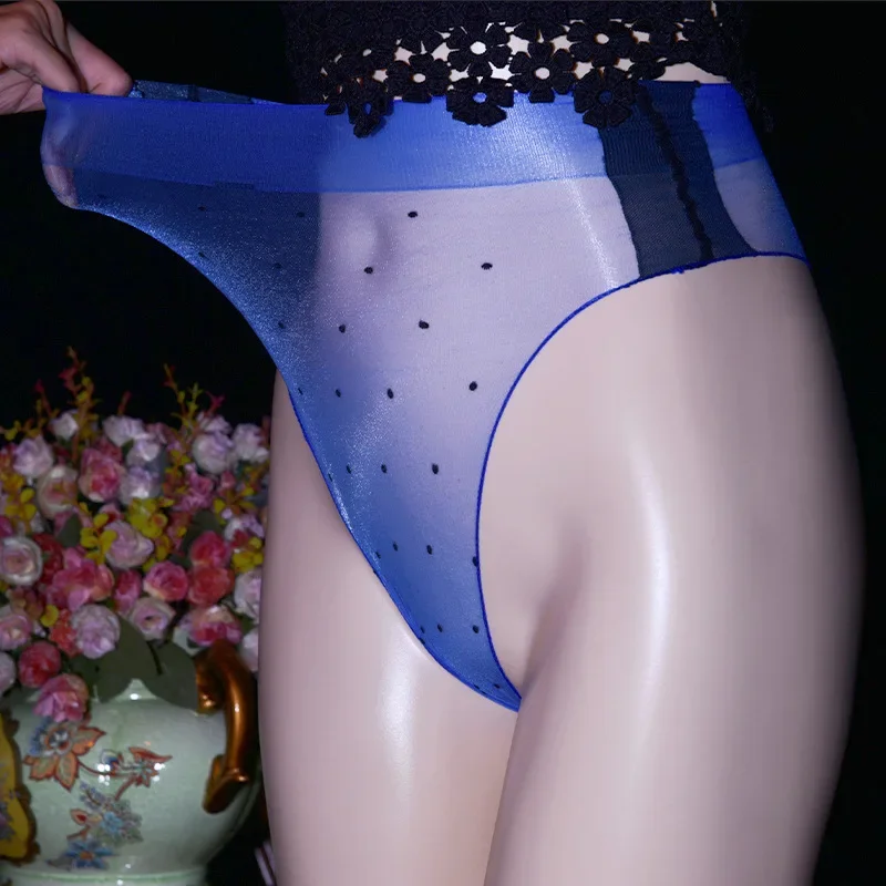 

New Ultra-Thin Oil Shine Panties Dot Transparent Smooth Elastic Underpants Women Sexy Plus Size Erotic Briefs Female Lingerie