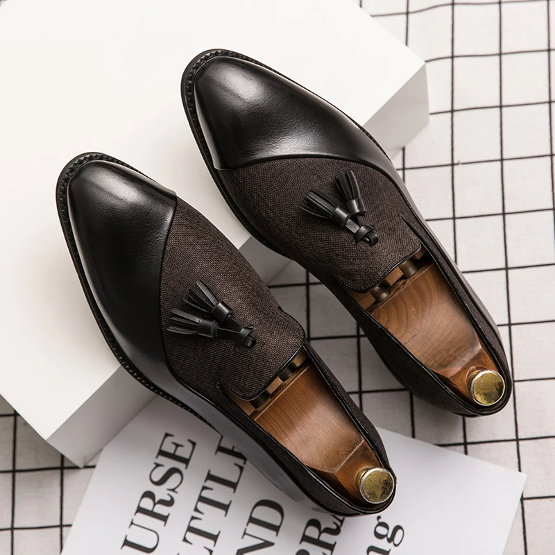 

Men Fashion Tassel Shoes Black Blue PU Lightweight and Comfortable Business Dress Shoes Wedding Banquet Social Shoes Men Shoes