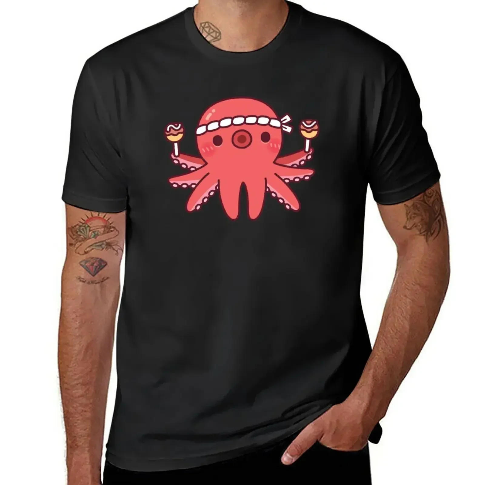 Sweat Shirt Men Clothings New Cute Octopus with Japanese Takoyaki Balls T-Shirt Oversized Men Clothing Harajuku Summer Funny New