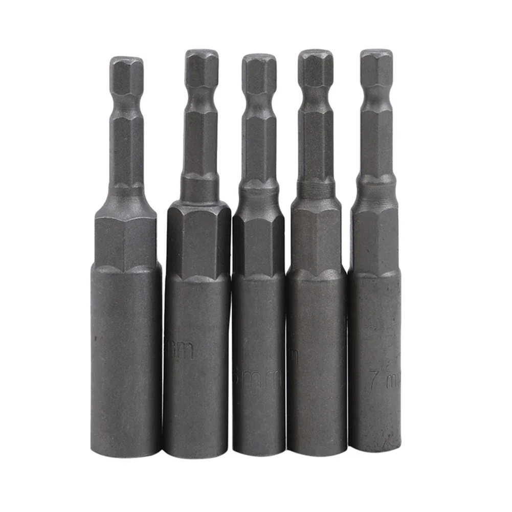 5pcs Hex Socket Sleeve Nozzles Nut Driver Set Drill Adapter Electric Screwdriver Nut Driver Socket Screwdriver Tool 6/7/8/9/10mm