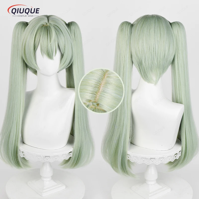 Corin Wickes Cosplay Wig Anime Green Long With Double Ponytails Heat Resistant Synthetic Hair Halloween Wigs + Wig Cap