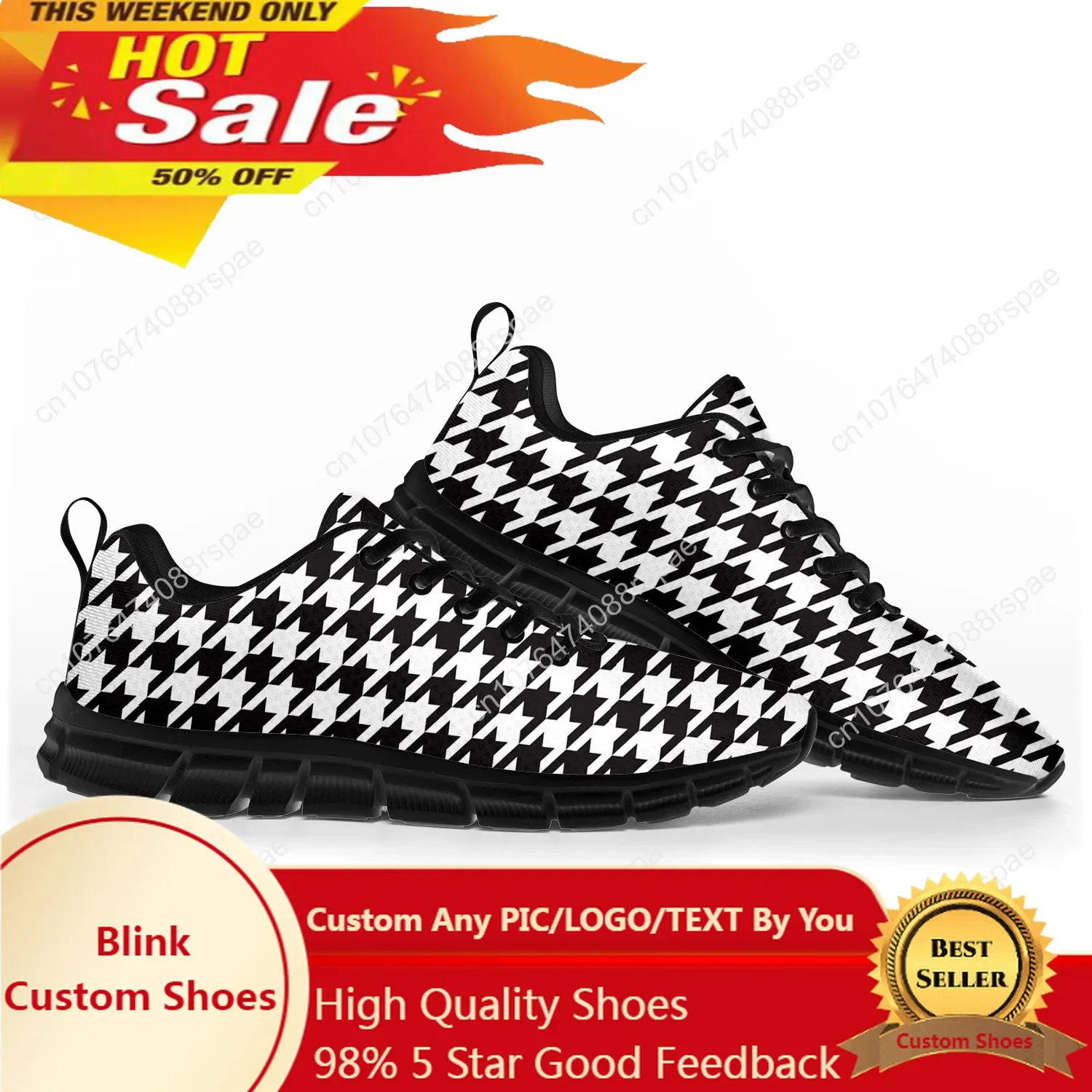 Houndstooth Patroon Pop Sportschoenen Heren Dames Tiener Kinderen Sneakers Casual Custom Hoge Kwaliteit Paar Schoenen Zwart