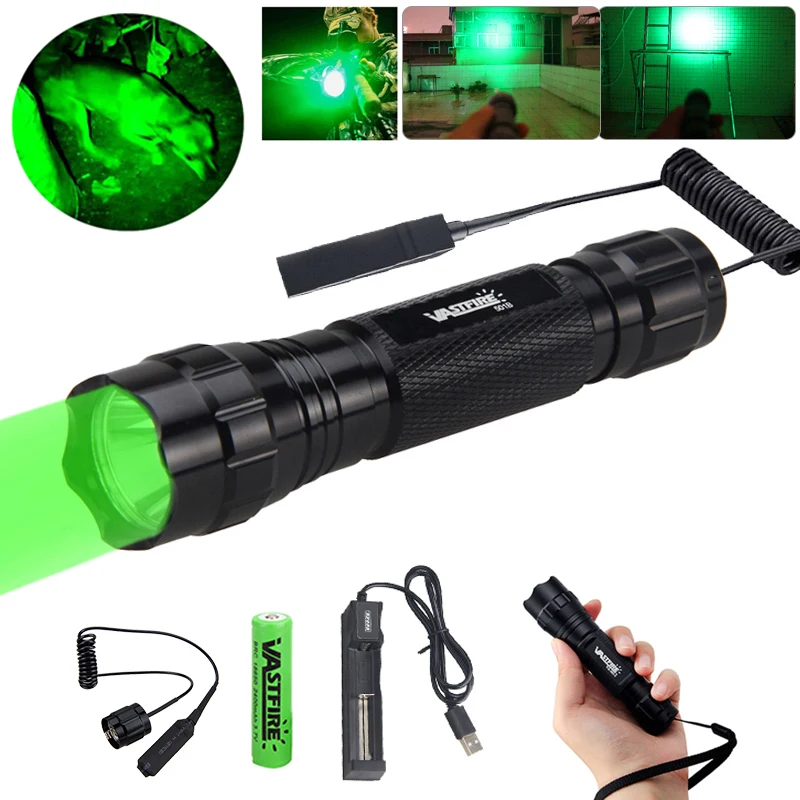 Professional Hunting Flashlight 1 Mode 501B Torch Lintern Green/Red Tactical Aluminum Night Scout Lamps for Coyote Hog Varmint