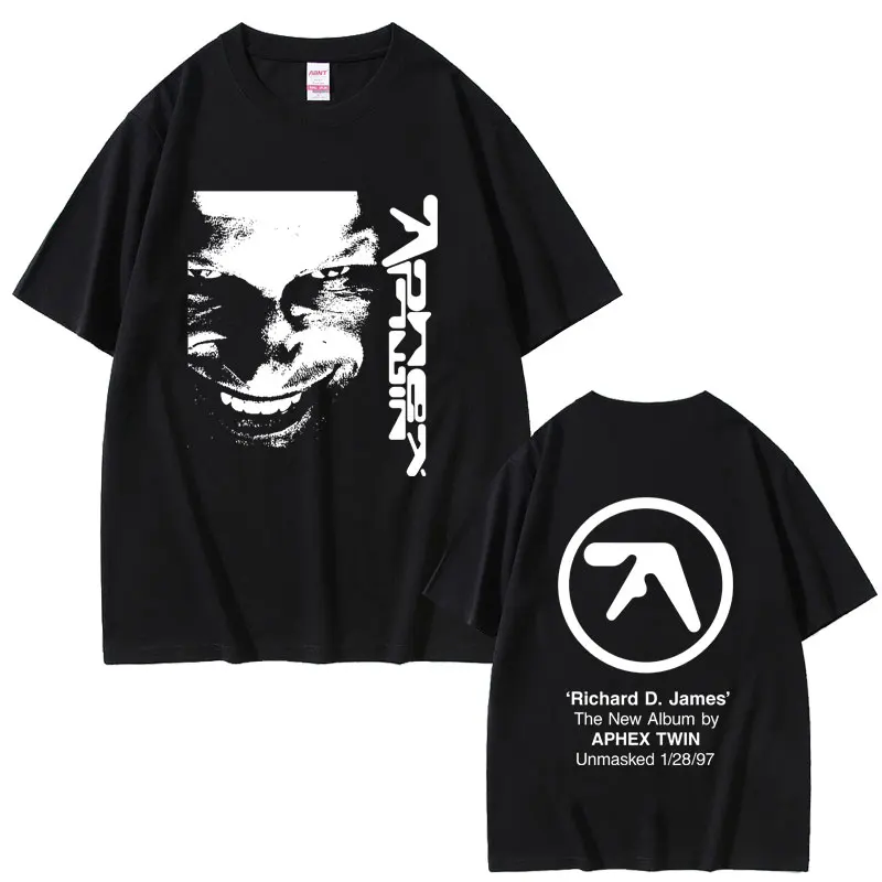 Aphex التوأم الوجه الجرافيك تي شيرت ريتشارد دي جيمس ألبوم تي شيرت مطبوع الرجال النساء موضة الإلكترونية موسيقى البوب تي شيرتات قصيرة الاكمام