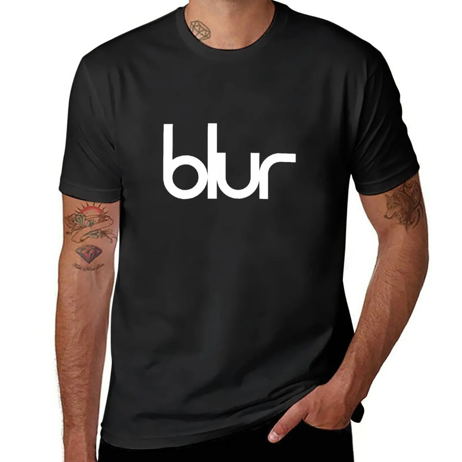 

New Vintage White-Blurs-Stickers T-Shirt Short t-shirt funny t shirt workout shirts for men