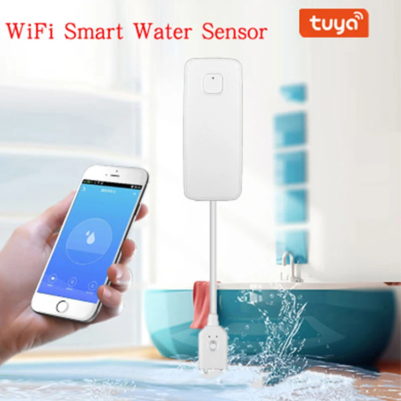 WiFi Tuya Water Leak Detector Flood Sensor Alarm Tank Leak Water Full Water Linkage Alarm 80DB Smart Life APP Remote Monitoring