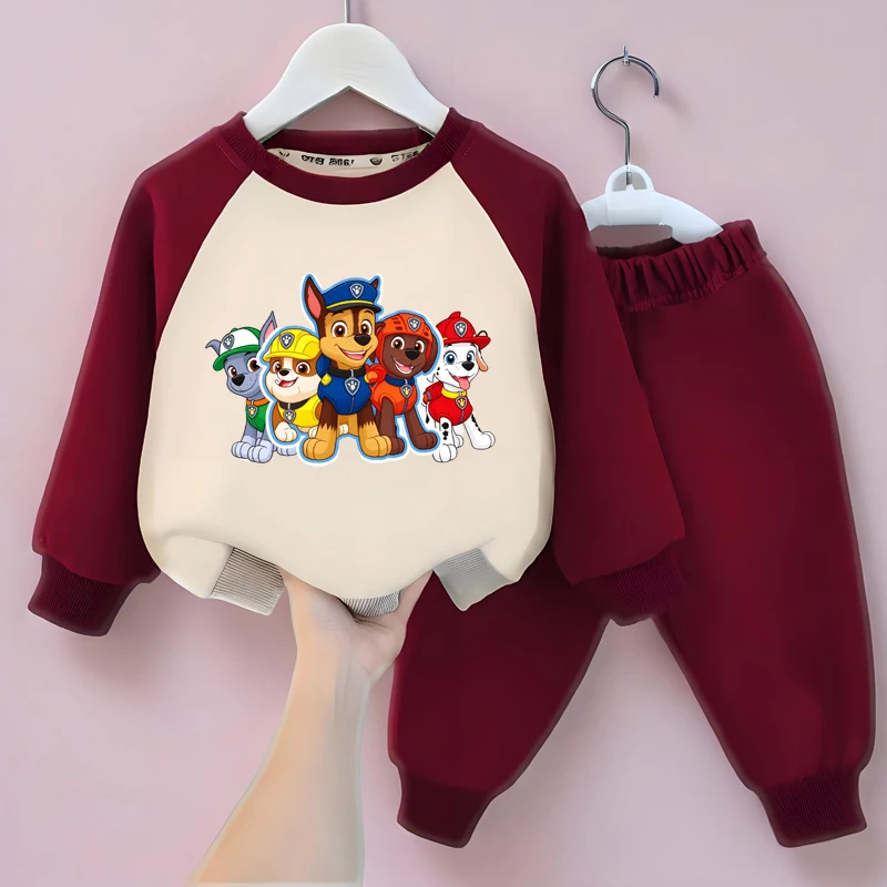 Boys Fashion Cartoon Print Sweatshirt Two-piece Set Kids Spring Autumn O Neck Hoodies and Trousers 2pcs Set Kids Sport Clothes