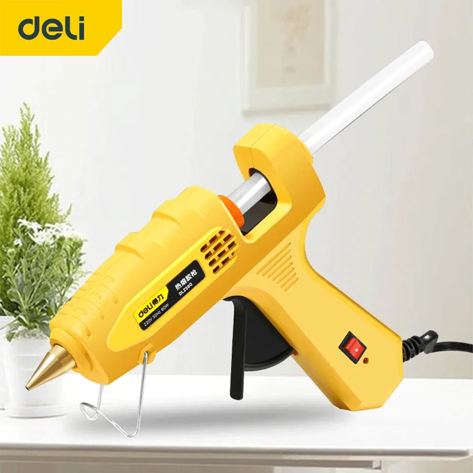  DELI 80W Hot Melt Glue Gun Set With Glue Stick Industrial Mini 20W Glue Guns Thermo Electric Heat Temperature Repair Tool 