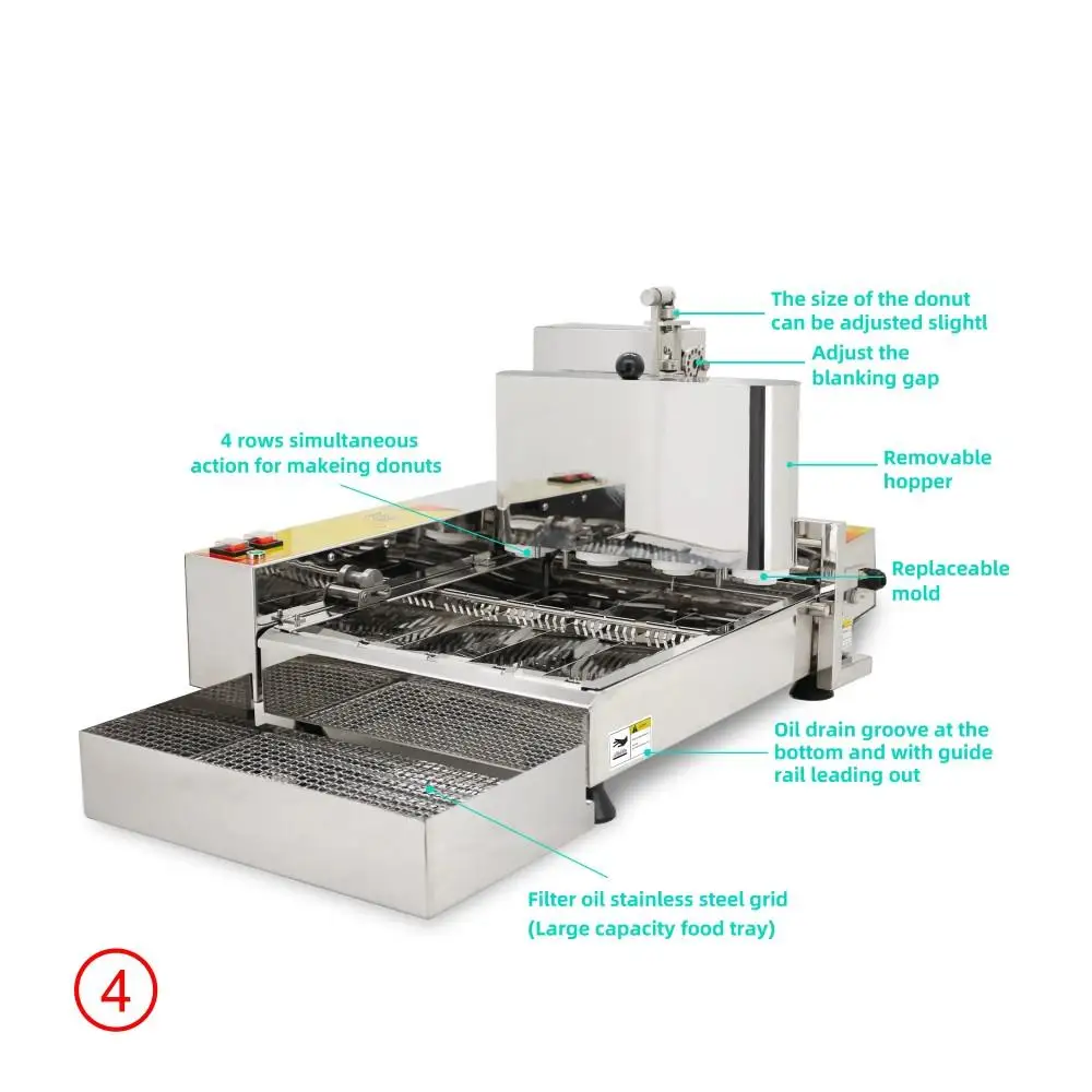 Mini friggitrice per ciambelle elettrica commerciale automatica a 4 file per panetteria e ristorante, pronti per farina e latte