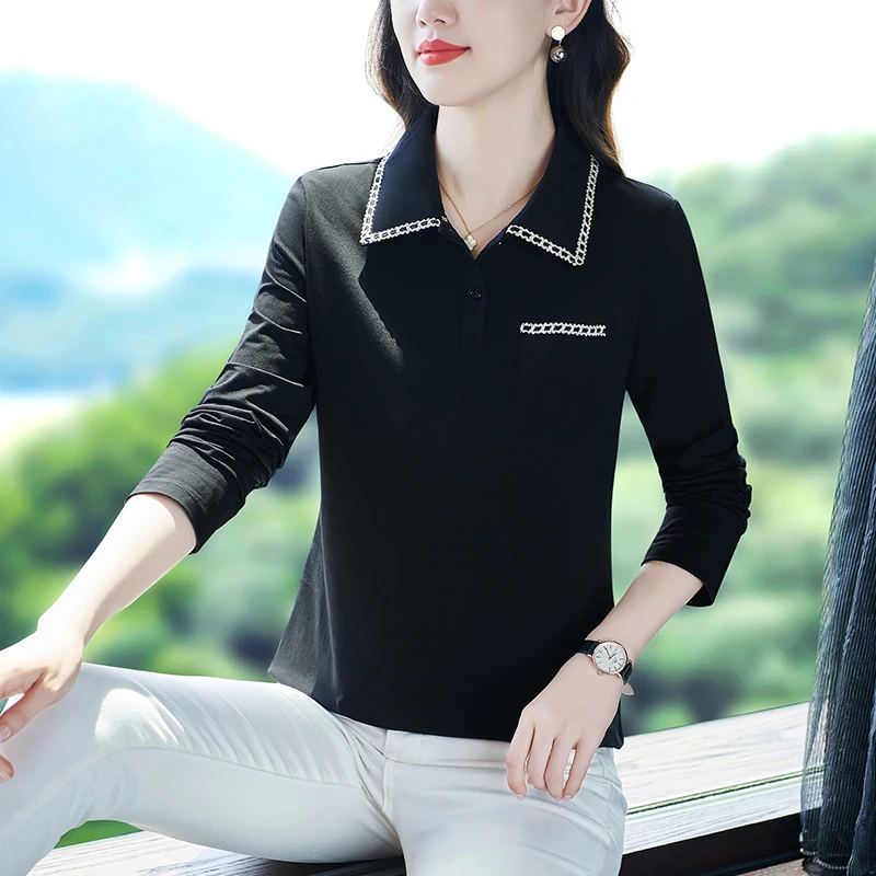 Elegant T-Shirt Long Sleeve Polo Shirt Women Golf Woman Korean Reviews Clothes Downtown Shirts Sleeves Cotton Women's Polerones