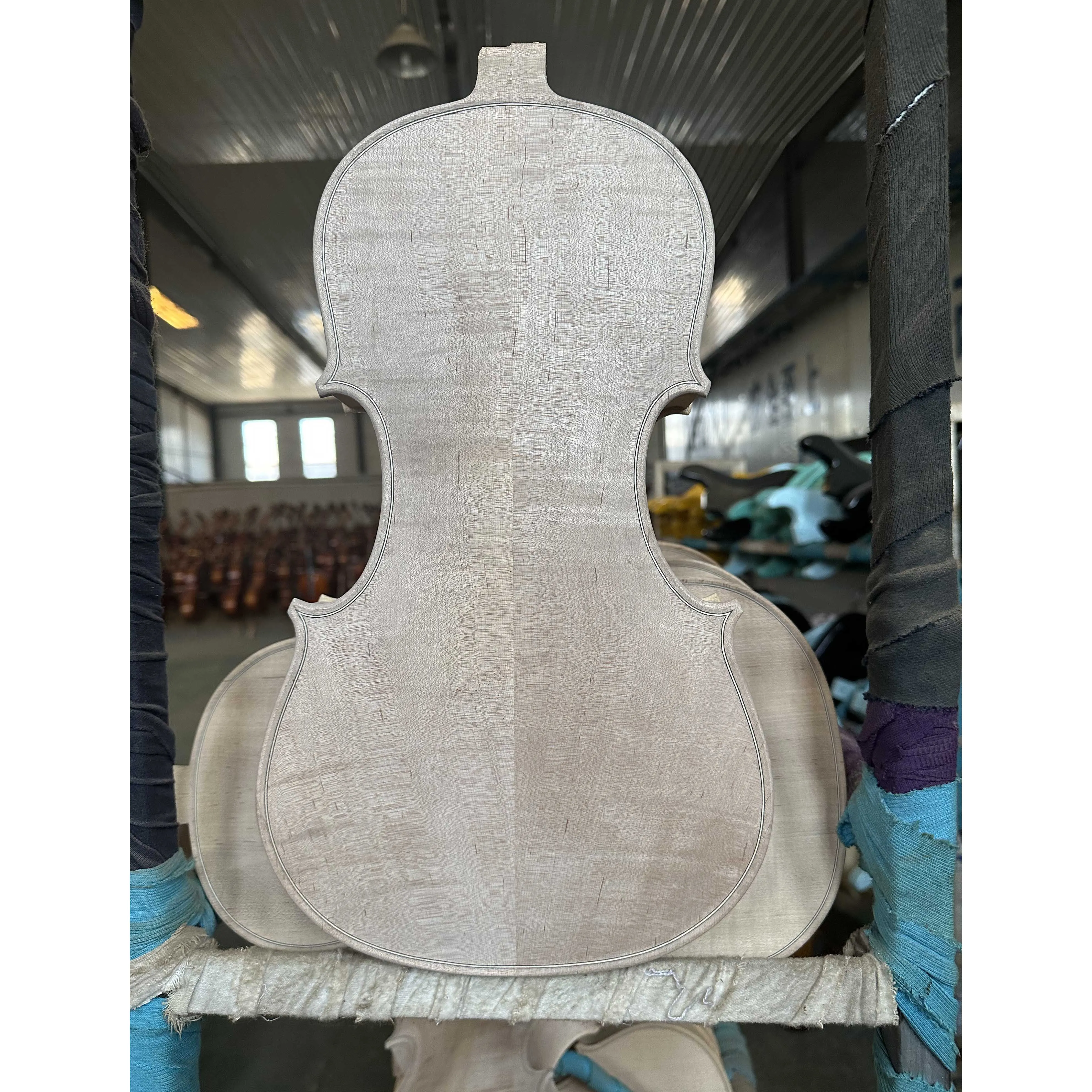 16.5-inch unfinished white viola, viola body, upper half of European maple and fir