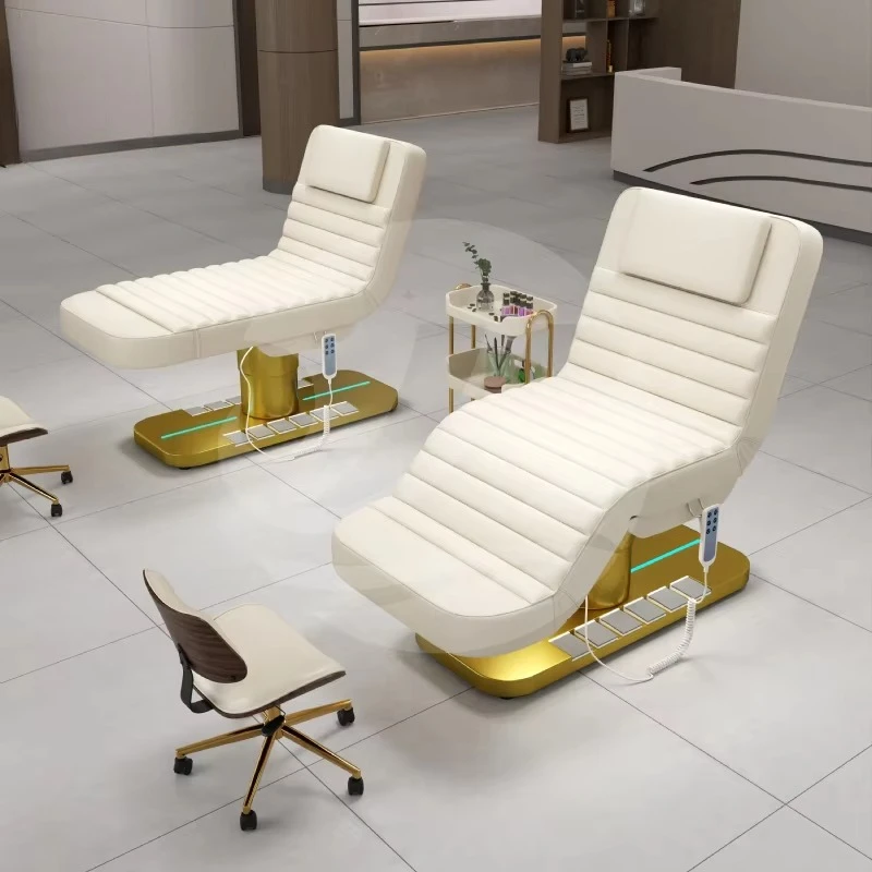 Luxury Modern Gold Salon Furniture 4 Motor Facial Beauty Massage Bed  Cosmetic Table Chair Facial Spa Lash Bed
