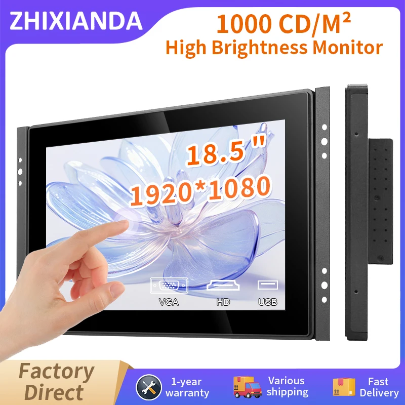 

18,5-дюймовый 1000 нит читаемый солнечный свет монитор с открытой рамкой водонепроницаемый промышленный плоский настоящий емкостный сенсорный экран