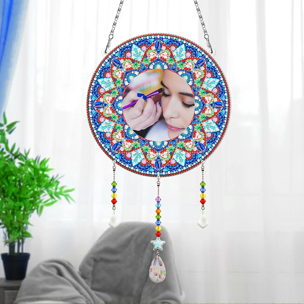 5D DIY Diamond Painting Makeup Mirror Round Wall Hanging Mirror Mandala Diamond Embroidery Mirror Home Decor Handmade Gift