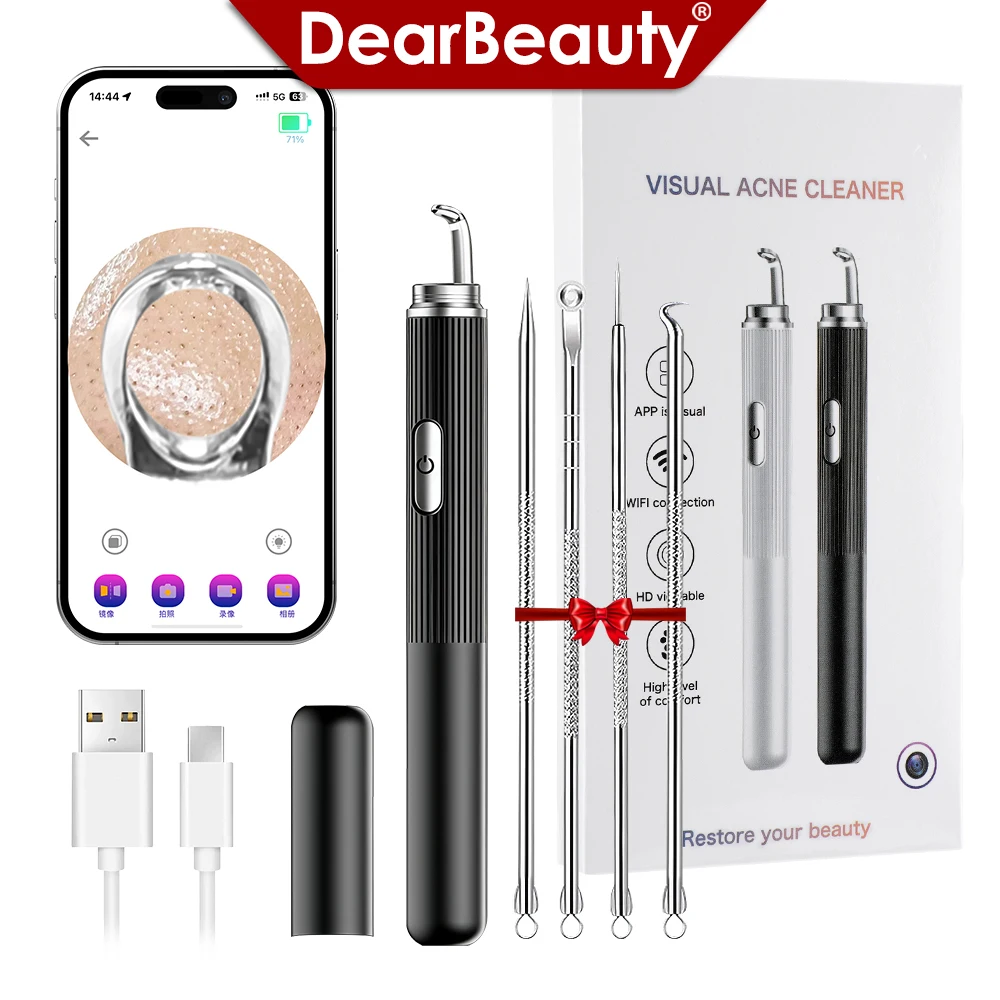 Visuele Acne Cleaner Elektrische Comedondrukker Porie Cleaner Puistje Smet Extractor Remover Naalden Verwijder Gereedschap met HD Camera
