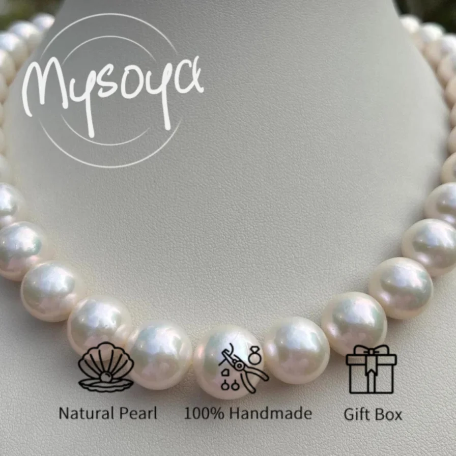 

MYSOYA Large White Edison Pearl Necklace 12-15mm Pearls, with Gift Box, Birthday Gift, Wedding Jewelry, Gift for Him/ Her