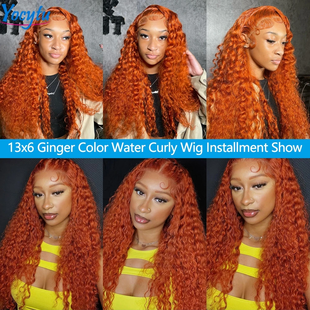 Ingwer-Perücke mit Spitzenfront, Echthaar, 200 % Dichte 350 # HD Lace Frontal Perücke 13x6 Wasser Lockiges Echthaar Perücke Transparente HD Lace Perücke – Detail 7