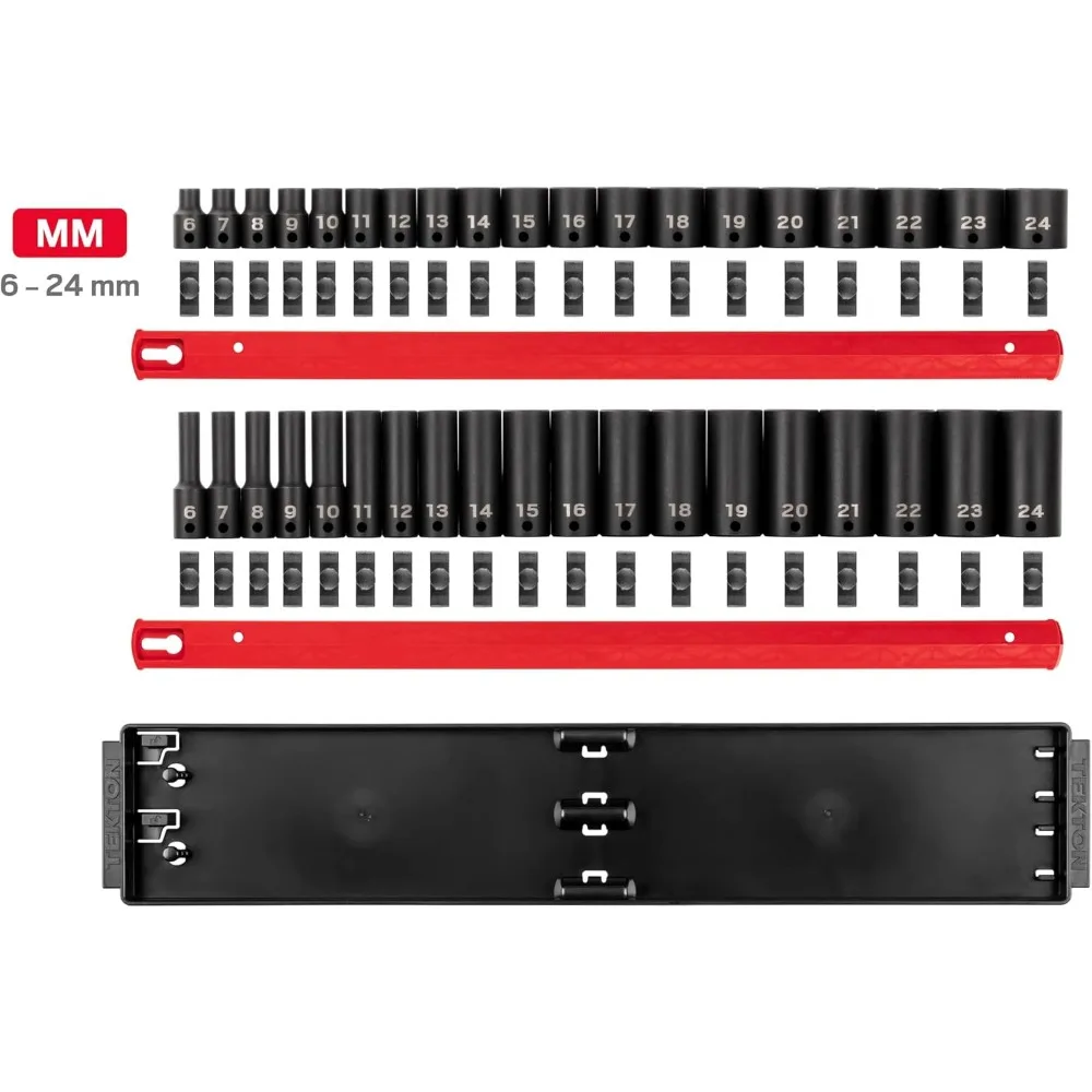 3/8 Inch Drive 6-Point Impact Socket Set with Rails, 38-Piece (6-24 mm) | SID91211