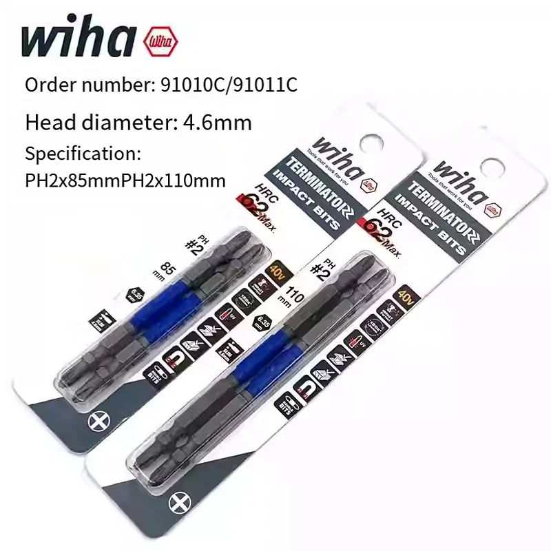 Wiha 2PC 16PC Schraubendreher-Bit-Set 1/4 Zoll Sechskantschaft Rutschfester Bohrer PH2 Länge 65/85/100mm Handwerkzeug 91001C-91011C – Detail 17