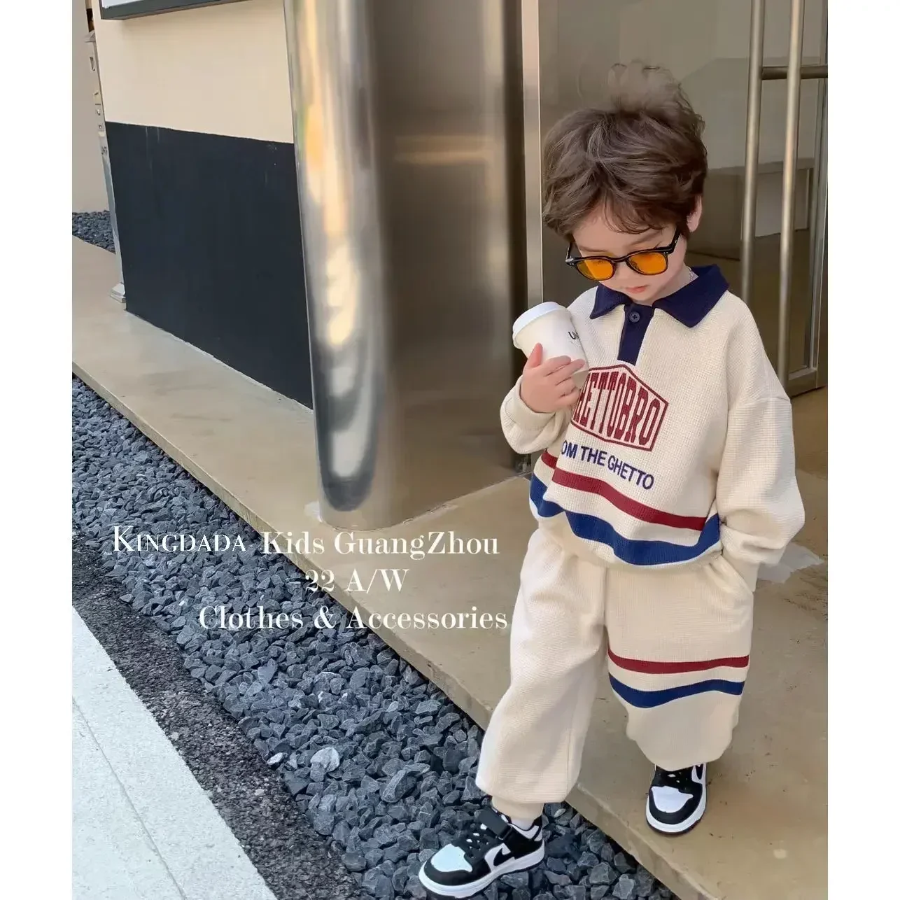 Korean Kid Set Baby Boy Suit 2024 Spring Autumn Fashion Letter Print Baby Girls 2pcs Outfits Clothes Lapel Cotton Sweater + Pant