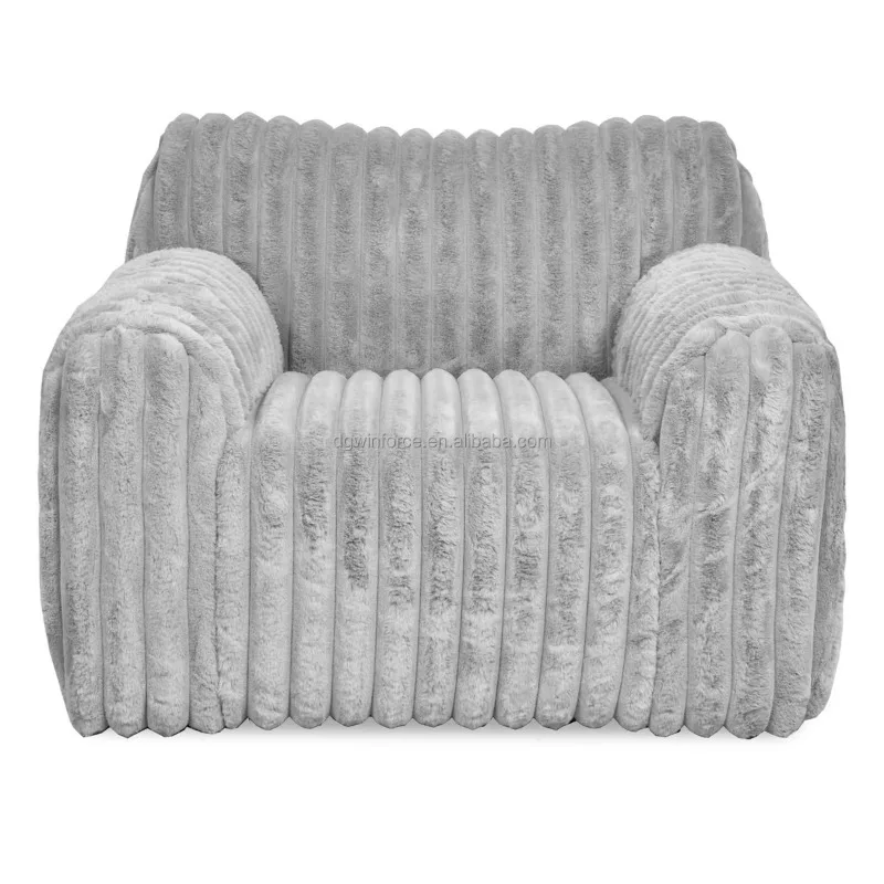 Hotel living room thick striped corduroy oversized gray pit single recliner sofa