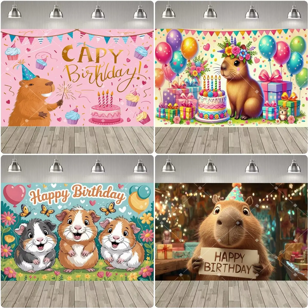 Niedliches Capybara-Meerschweinchen-Themen-Party-Hintergrundbild, Buntes Ballon-Kuchen-Druck-Banner für Kindergeburtstags-Partydekorationen, Poster – Detail 3
