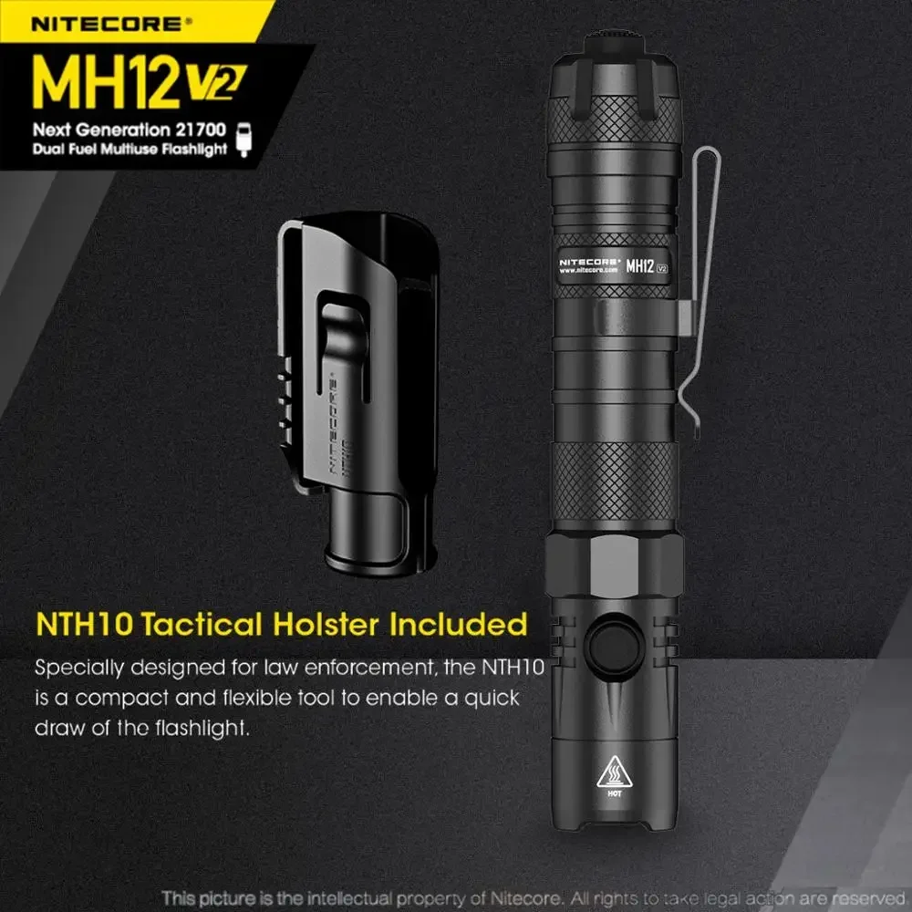 NITECORE MH12 V2 1200 lúmenes XP-L2 V6 LED USB-C linterna recargable incluye batería NL2150 de 5000mAh antorcha de búsqueda para exteriores