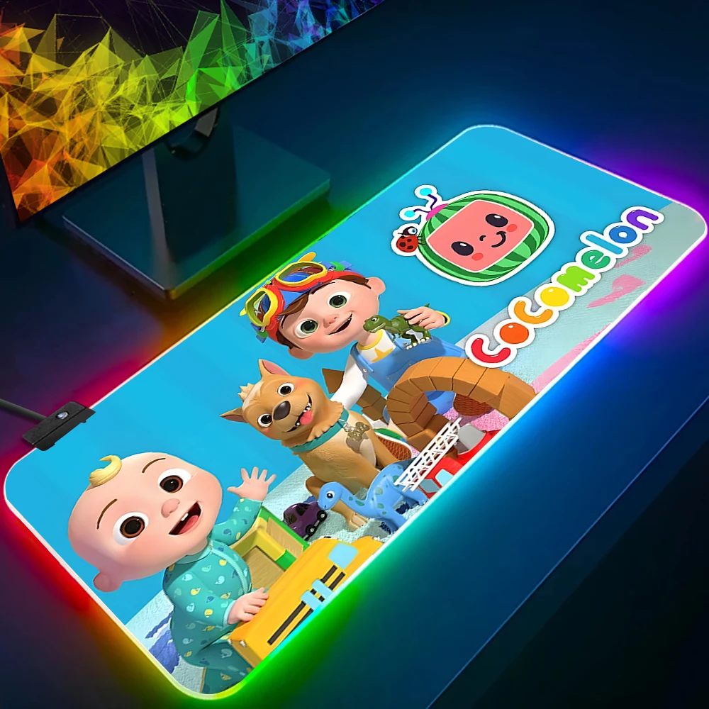 Cute Cartoon C-Cocomelon RGB Pc Gamer Keyboard Mouse Pad Mousepad LED Glowing Mouse Mats Rubber Gaming Computer Mausepad