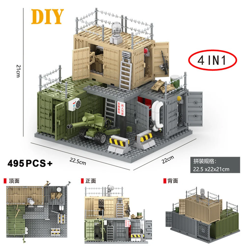 MOC WW2 Military Container Weapon Boxes Building Block Figure Army Soldier Accessories DIY Military Transport Case Brick Kid Toy